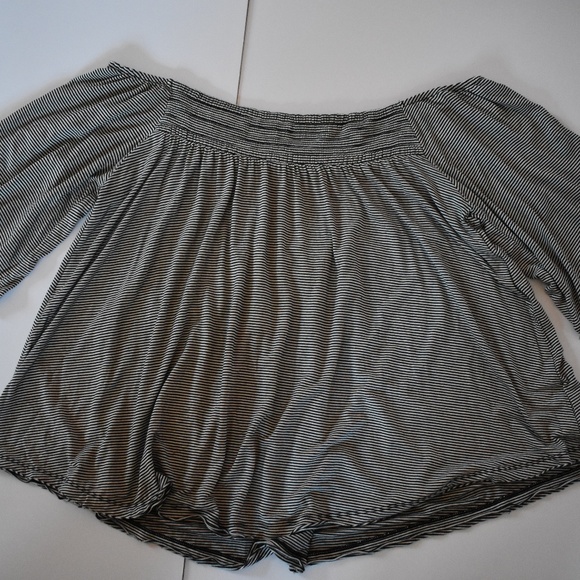 American Eagle Outfitters Tops - AEO Off The Shoulder Black White Stripe Medium